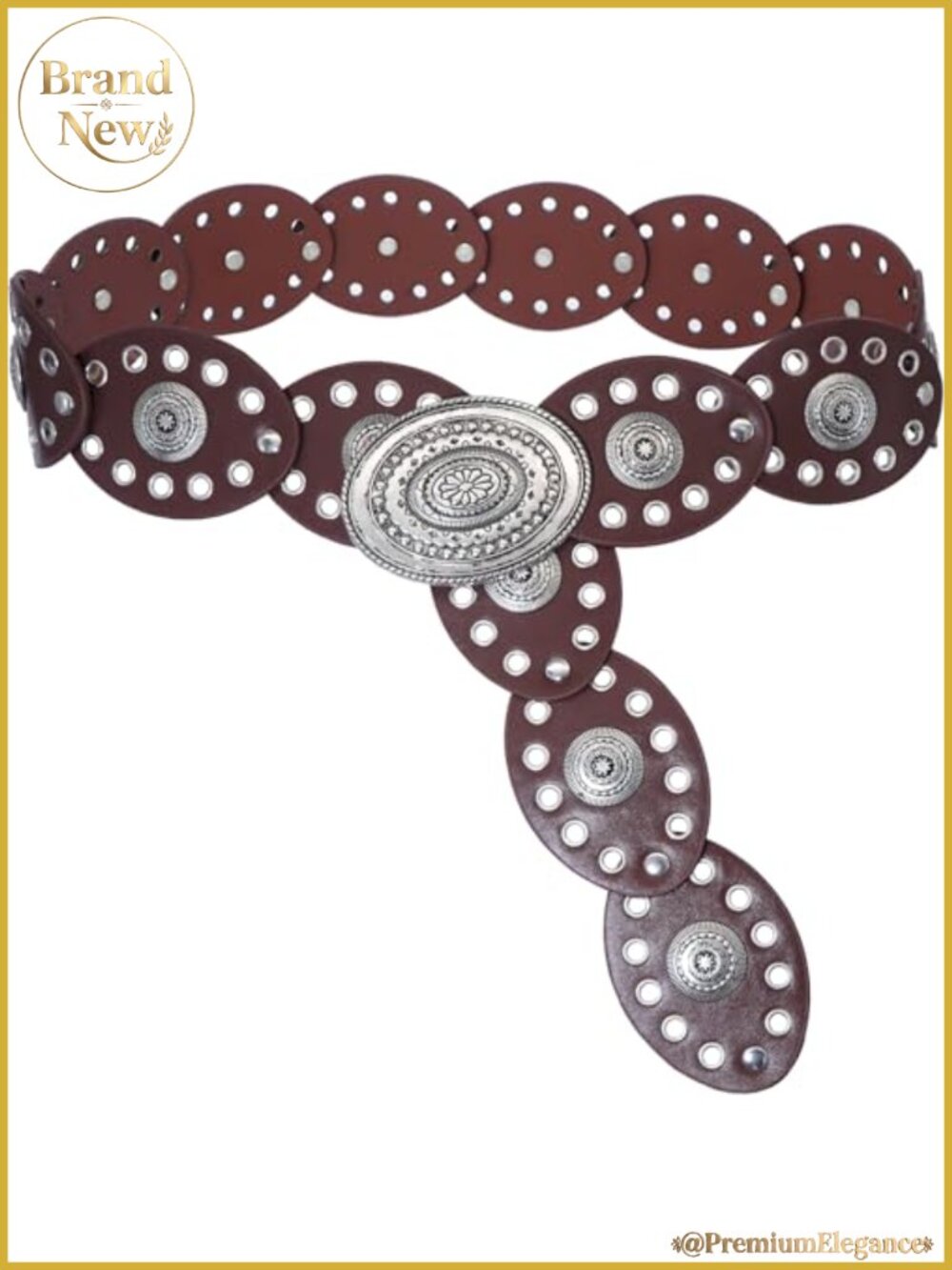 Women's Oval Disc Wide PU Leather Western Belt for Jeans
